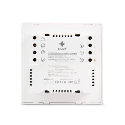 Imagem de EKAZA Interruptor 4 botões + 2 tomadas 4X4,WIFI, Branco - EKAT-T3075-W
