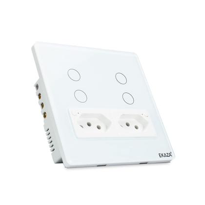 Imagem de EKAZA Interruptor 4 botões + 2 tomadas 4X4,WIFI, Branco - EKAT-T3075-W