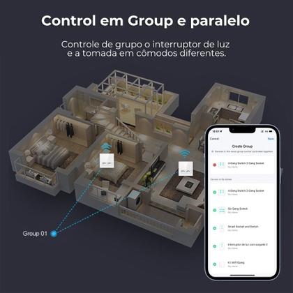 Imagem de Ekaza Interruptor Inteligente Wifi 4 Botões 2 Tomadas 4x4 3500W