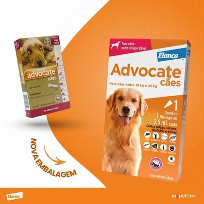 Imagem de Elanco Advocate 1 Bisnaga  2,5mL Antipulgas e Vermífugo Cães 10 a 25kg  4 semanas  Ação imediata
