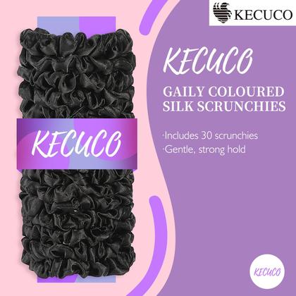 Imagem de Elásticos de Cabelo KECUCO - 30 Unidades de Cetim Preto para Mulheres e Meninas