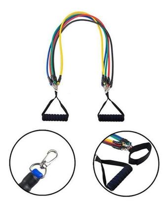 Imagem de Elásticos Extensor Para Exercícios Funcional Casa Kit 11 Pça