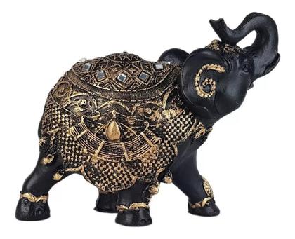 Imagem de Elefante Indiano Escultura Resina Preto Sorte Decorativo P