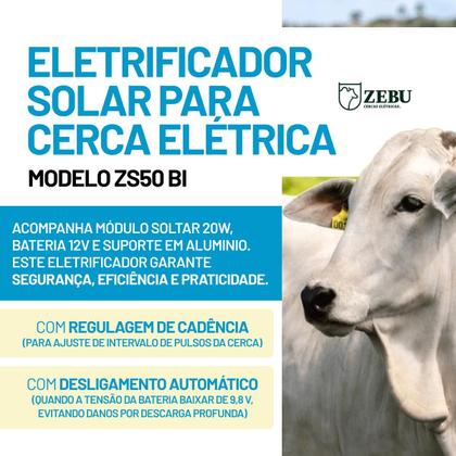 Imagem de ELETRIFICADOR CERCA ELETRICA SOLAR BATERIA ZEBU ZS50i Bi