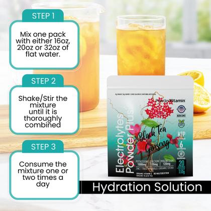 Imagem de Eletrólito em pó, vitamina C, chá preto, ginseng, ceto