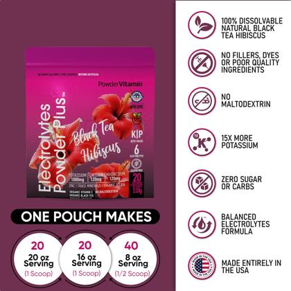 Imagem de Eletrólito em pó, vitamina C, chá preto, hibisco, ceto