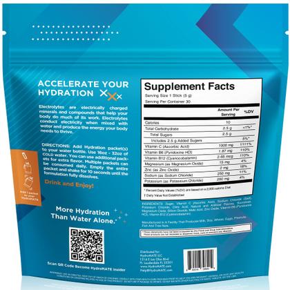 Imagem de Eletrólitos em pó HydroMate, 30 pacotes com vitamina C, laranja