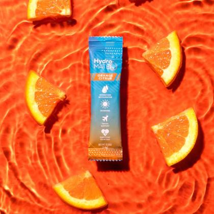 Imagem de Eletrólitos em pó HydroMate, 30 pacotes com vitamina C, laranja