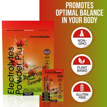 Imagem de Eletrólitos em pó, vitamina, morango, pepino, 30 pacotes