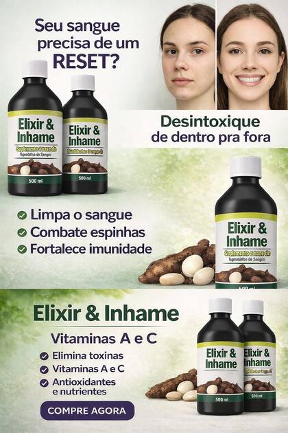 Elixir Integrame Elixir E Inhame 500ml Supl Vit A E C - Depurativo Do Sangue Inhame ...