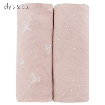 Imagem de Ely's & Co. Crib Sheet 2-Pack  Penteado, 100% Jersey Cotton for Baby Girl  Rosa de Rosewater, Pin Dots & Gingko Leaves