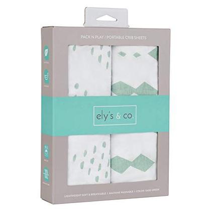 Imagem de Ely's & Co. Pack N Play Equipado Playard Sheets - Respirável 100% Jersey Knit Cotton - Unisex Mini Crib Colchão Cover - Grey Sage Diamond - 2 Pack Set