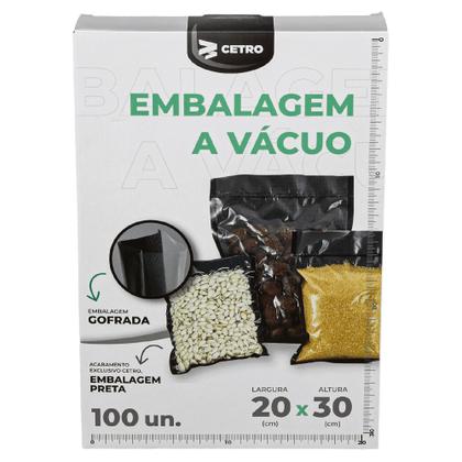 Imagem de Embalagem a Vácuo 20x30cm - 100 Unidades Gofrada Preta em Sacos Pré-Formados