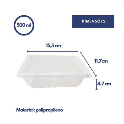 Imagem de Embalagem Marmita Fitness 500ml Pacote C/ 25 Unidades - TRANSPARENTE