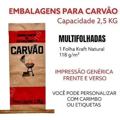 Imagem de Embalagens Carvão 2,5kg Kraft Costurado - Kit 100 Unidades