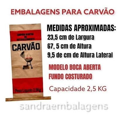 Imagem de Embalagens Carvão 2,5kg Kraft Costurado - Kit 100 Unidades