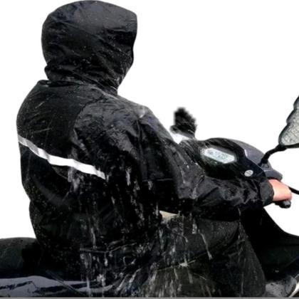 Imagem de Emborrachada Capa Chuva Moto Conjunto Impermeável Motoboy Refletivo Bolsa