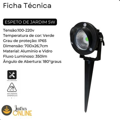 Imagem de Embutido de Solo Espeto Preto Jardim 5w Led Integrado Cob Verde IP65 Bivolt Para Área Externa