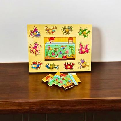 Imagem de Encaixe Divertido com Pinos MDF Oceano Toymix com Quebra Cabeca Brinquedo Educativo Pedagogico