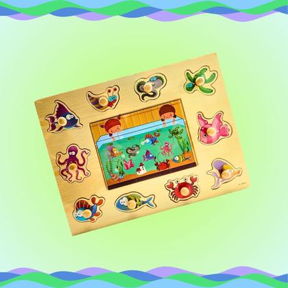 Imagem de Encaixe Divertido com Pinos MDF Oceano Toymix com Quebra Cabeca Brinquedo Educativo Pedagogico