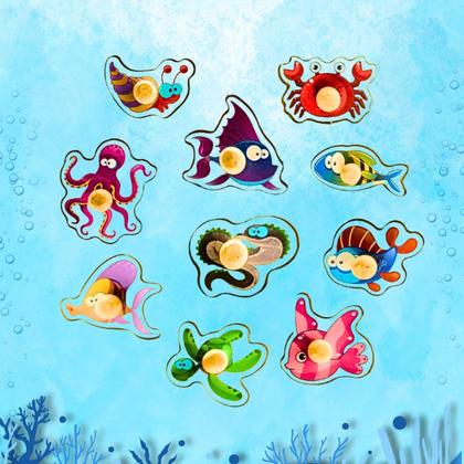 Imagem de Encaixe Divertido com Pinos MDF Oceano Toymix com Quebra Cabeca Brinquedo Educativo Pedagogico