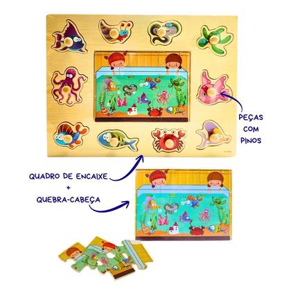 Imagem de Encaixe Divertido com Pinos MDF Oceano Toymix com Quebra Cabeca Brinquedo Educativo Pedagogico