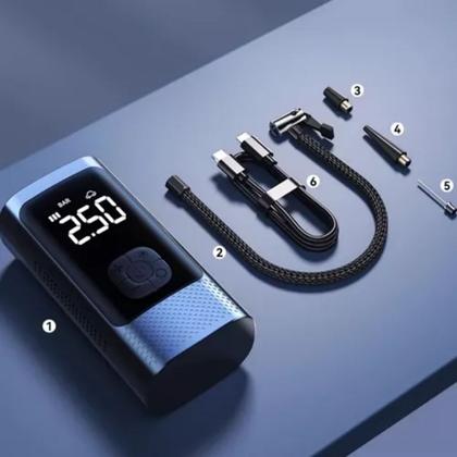 Imagem de Enchedor de pneu portatil facil uso preto 7,4v bivolto