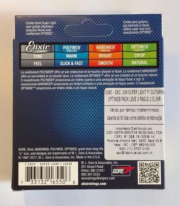 Imagem de Encordoamento Elixir .009 Super Light Optiweb para Guitarra / Bônus Pack: Leve 3 Pague 2  16550
