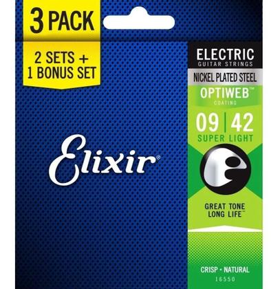 Imagem de Encordoamento Elixir .009 Super Light Optiweb para Guitarra / Bônus Pack: Leve 3 Pague 2  16550