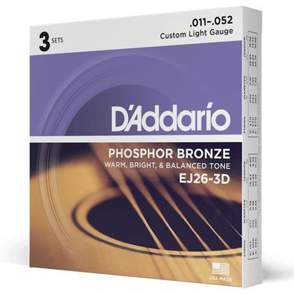 Imagem de Encordoamento para Violão Aço EJ26-3D D'Addario (3 Jogos)