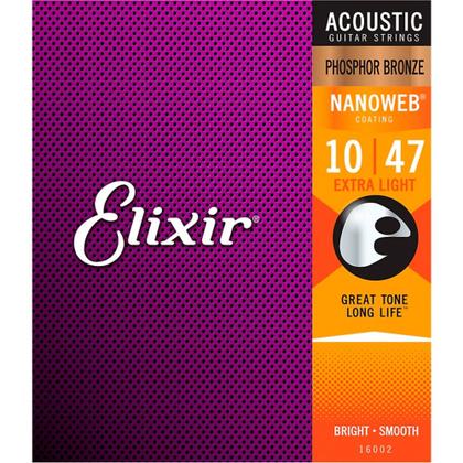 Imagem de Encordoamento para Violão Elixir Nanoweb Phosphor Bronze Extra Light .010-.047  - 16002