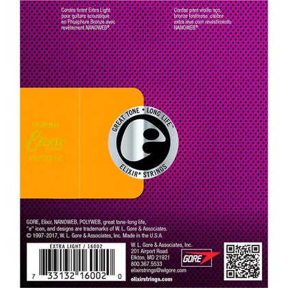 Imagem de Encordoamento para Violão Elixir Nanoweb Phosphor Bronze Extra Light .010-.047  - 16002
