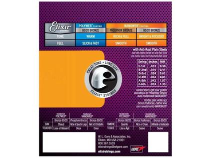 Imagem de Encordoamento Violão Elixir Phosphor Bronze Nanoweb 012 053 Light 16052