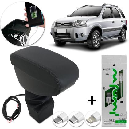 Imagem de Encosto Descanso Braço Apoio USB Ecosport 07 a 12 Automática Porta Objeto Eco Couro Grafite 