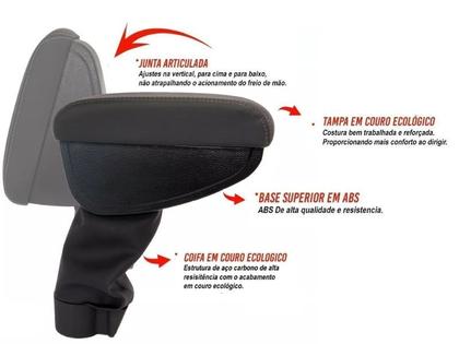 Imagem de Encosto Descanso de Braço Apoio Argo Cronos 2017 a 2023 Strada 2021 a 2023 Porta Objetos Eco Couro Encaixe Porta Copos Grafite Costura Grafite 