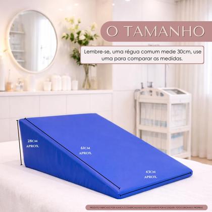 Imagem de Encosto Travesseiro Triangular Cunha Rampa Napa Impermeável Fisioterapia apoio para coluna e pernas AZUL