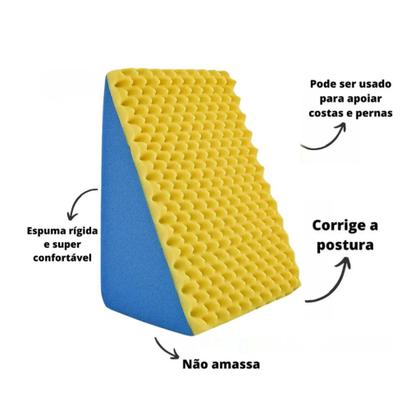 Imagem de Encosto Triangular Terapêutico Travesseiro Para Encostar - Multiuso - Amarelo e Azul