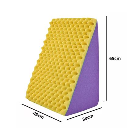 Imagem de Encosto Triangular Terapêutico Travesseiro Para Encostar - Multiuso - Roxo e Amarelo