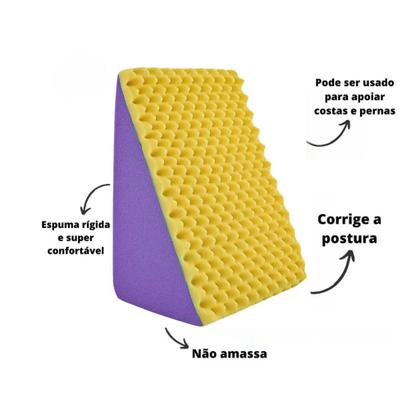 Imagem de Encosto Triangular Terapêutico Travesseiro Para Encostar - Multiuso - Roxo e Amarelo