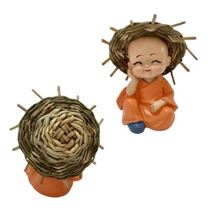 Imagem de Enfeite 4 Uni Mini Monges C/ Chapéu Budas Sabedoria Cego Surdo Mudo 6cm