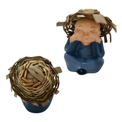 Imagem de Enfeite 4 Uni Mini Monges C/ Chapéu Budas Sabedoria Cego Surdo Mudo 6cm