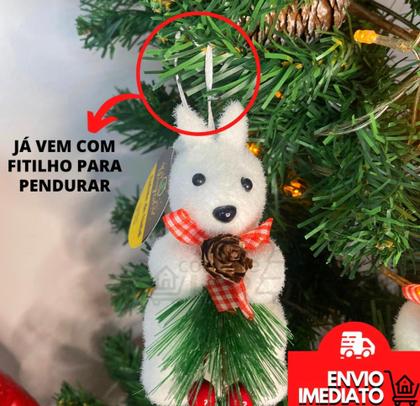 Imagem de Enfeite Árvore de Natal Esquilo Branco Com Pinha Espuma Ornamento Natalino Pendente De Natal