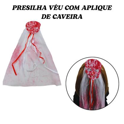 Imagem de Enfeite Cabelo Halloween Presilha Bico de Pato aplique e véu