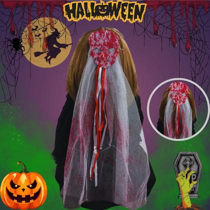 Imagem de Enfeite Cabelo Halloween Presilha Bico de Pato aplique e véu