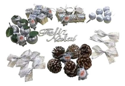 Imagem de Enfeite Com 43 Peças Prata Para Arvore De Natal Prateado Enfeite Palavra Feliz Natal