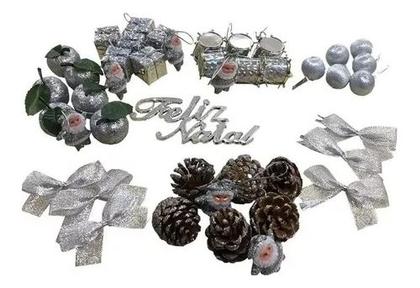 Imagem de Enfeite Com 43 Peças Prata Para Arvore De Natal Prateado Enfeite Palavra Feliz Natal