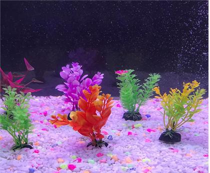 Imagem de Enfeite De Aquário Plantas Coloridas Artificiais Plásticas