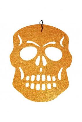 Imagem de Enfeite De Helloween Painel Crânio Com Glitter 60 Cm - Dourado