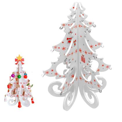 Imagem de Enfeite de Mesa Natalino Mini Árvore de Natal em Madeira 20cm com Enfeites e Laço Branco - Genérica