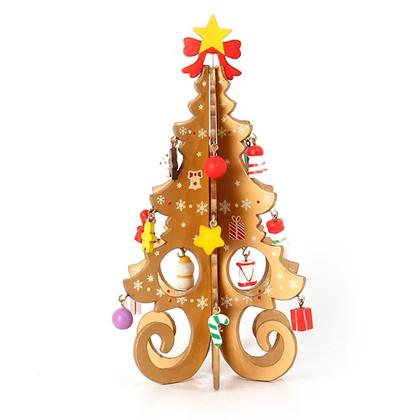 Imagem de Enfeite de Mesa Natalino Mini Árvore de Natal em Madeira Dourada